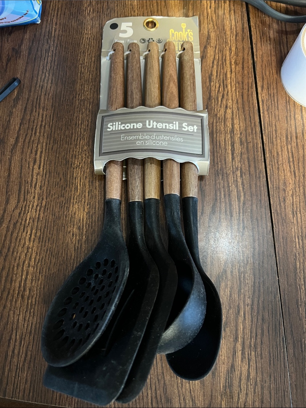 Black Silicone & Wood 5-Piece Kitchen Utensil Set